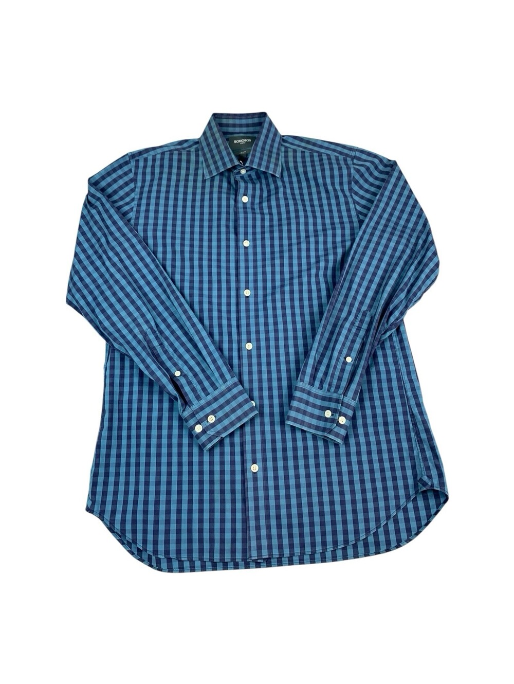 Bonobos Mens 16/34 Long Sleeve Button Down Shirt Stretch Slim Fit Blue Check